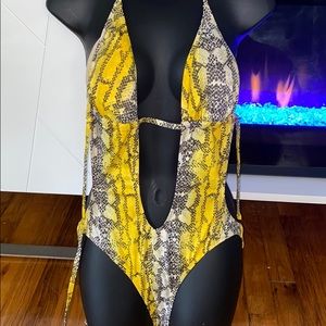 Yellow Snakeprint one price cut out bikini